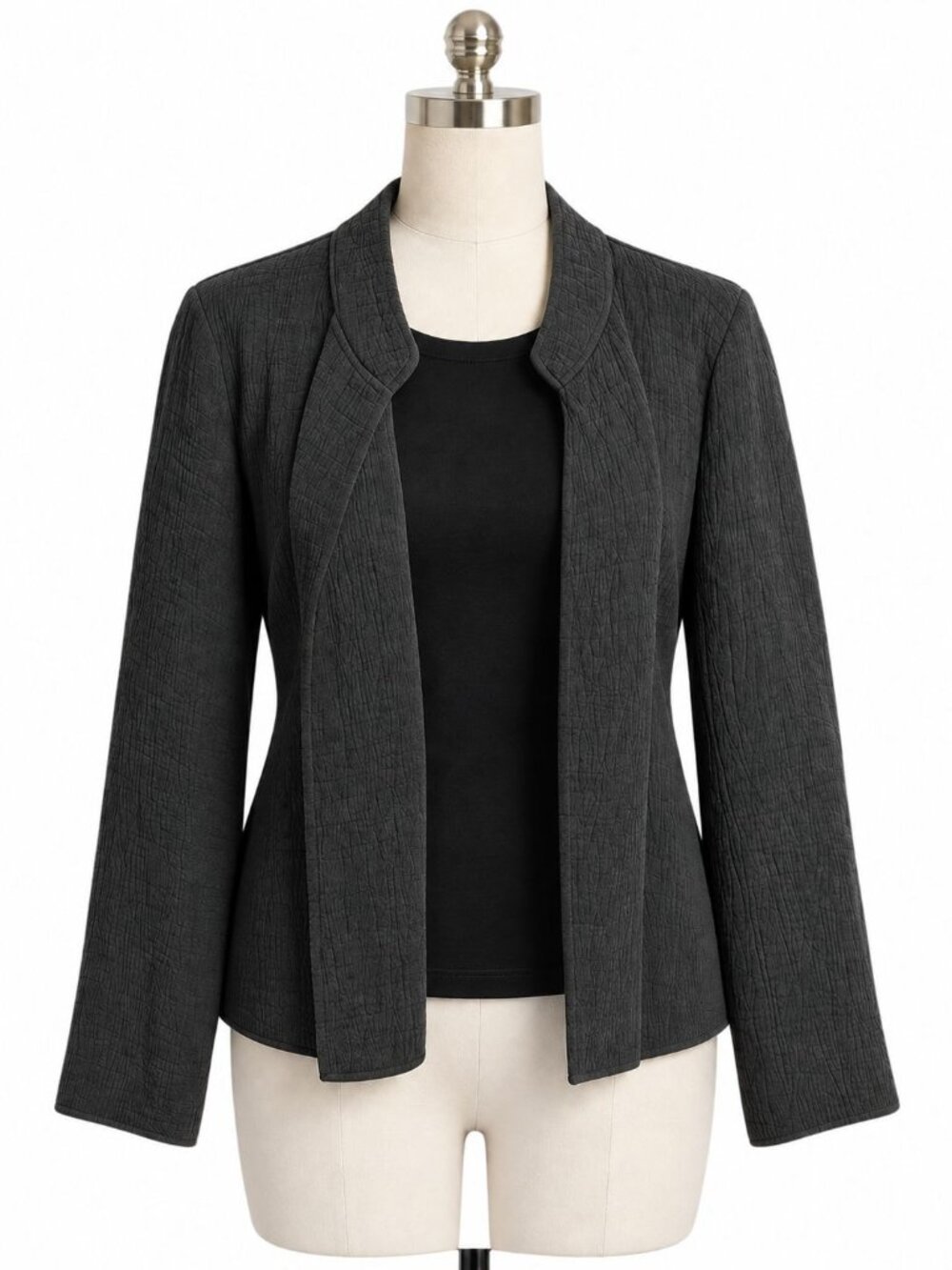 Eileen Fisher System Black Textured Open Front Cardigan Blazer Jacket L Petite